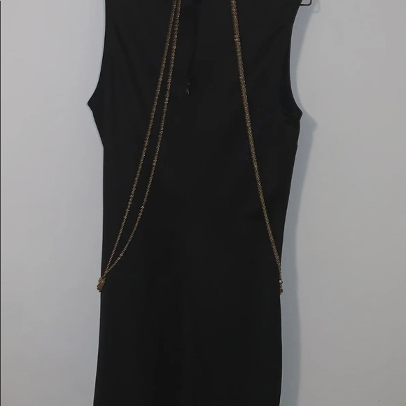 Black Mini Dress With Gold Body Chain - Picture 2 of 2